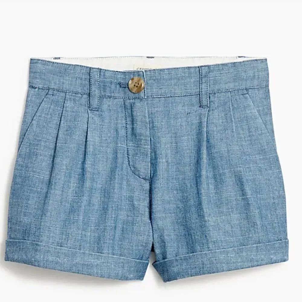 Crewcuts Factory Girls' chambray pleated short blue size 5 NWOT